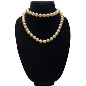 Monet Women Gold Tone Faux Pearl Necklace Vintage Classic 36 Inches Long Jewelry